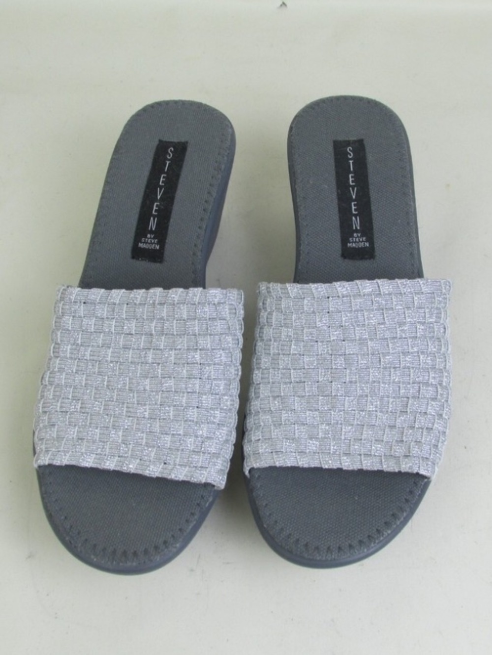 STEVEN by Steve Madden Silver Woven Slide cushioned heels